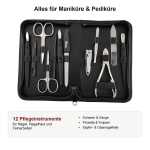 12teiliges Solingen* Maniküre Set mit Leder-Etui Nagelpflege, Made in Germany
