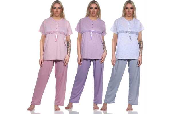 Damen 2 tlg. Pyjama lange Hose Shirt in kurzen Ärmeln; Gr. M - 3XL
