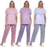 Damen 2 tlg. Pyjama lange Hose Shirt in kurzen...