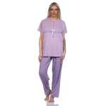 Damen 2 tlg. Pyjama lange Hose Shirt in kurzen Ärmeln; Gr. M - 3XL