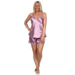 Damen Nachtwäsche Satin Pyjama Set Shorty mit Spitze; Gr. S M L XL 2XL