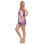 Damen Nachtwäsche Satin Pyjama Set Shorty mit Spitze; Gr. S M L XL 2XL