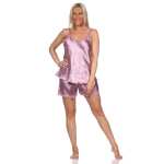 Damen Nachtwäsche Satin Pyjama Set Shorty mit Spitze; Gr. S M L XL 2XL