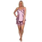 Damen Nachtwäsche Satin Pyjama Set Shorty mit Spitze; Gr. S M L XL 2XL