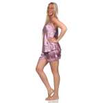 Damen Nachtwäsche Satin Pyjama Set Shorty mit Spitze; Gr. S M L XL 2XL