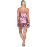 Damen Nachtwäsche Satin Pyjama Set Shorty mit Spitze; Gr. S M L XL 2XL
