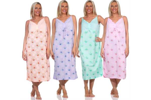 Damen Nachthemd mit verstellbaren Trägern – Blumenprint Schlafkleid aus Baumwollmix