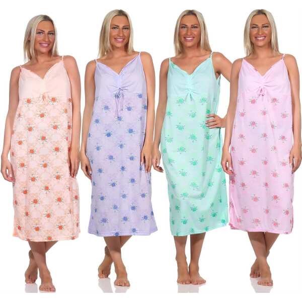 Damen Nachthemd mit verstellbaren Trägern – Blumenprint Schlafkleid aus Baumwollmix