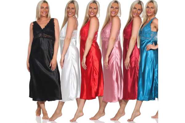 Damen Negligé Satin Nachtkleid Reizwäsche mit Spitze; S M L XL 2XL