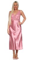 Damen Negligé Satin Nachtkleid Reizwäsche mit Spitze; Altrosa/XL