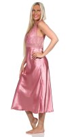 Damen Negligé Satin Nachtkleid Reizwäsche mit Spitze; Altrosa/XL