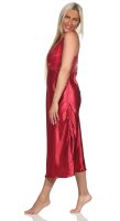 Damen Negligé Satin Nachtkleid Reizwäsche mit Spitze; Weinrot/2XL