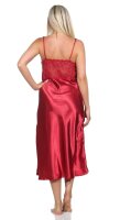 Damen Negligé Satin Nachtkleid Reizwäsche mit Spitze; Weinrot/2XL