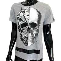 Herren T-Shirt Metall Totenkopf Skelett Slim Fit; Grau XXL