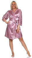 Damen Morgenmantel kurzer Kimono Satin mit Spitze;