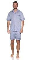 Herren Pyjama Short & Hemd Schlaf-Anzug; Graublau/M