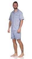 Herren Pyjama Short & Hemd Schlaf-Anzug; Graublau/M