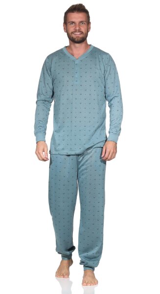 Herren Pyjama Shirt & Hose Schlaf-Anzug Nachthemd,  Petrol/M/48