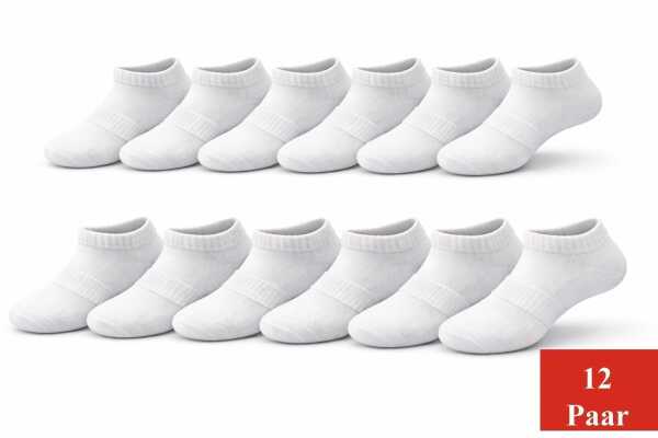 12 Paar Sportsocken Damen Herren Sneaker Socken atmungsaktiv,  Weiß 31-34