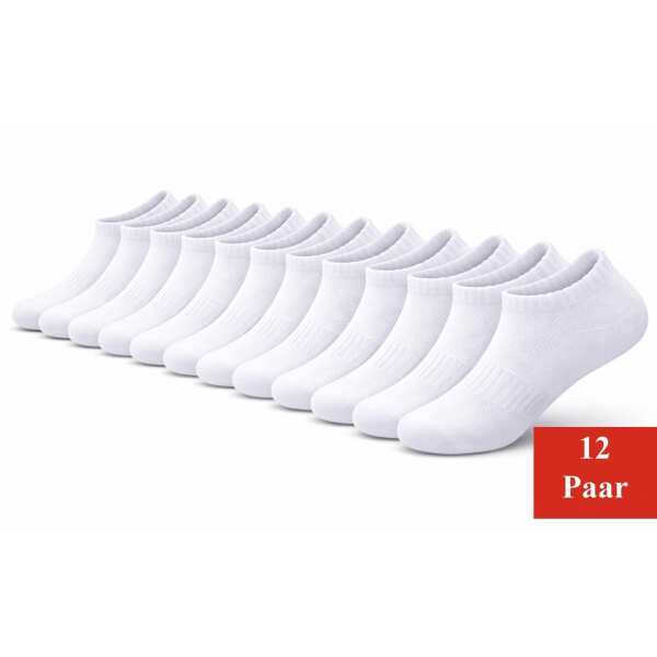 12 Paar Sportsocken Damen Herren Sneaker Socken atmungsaktiv,  Weiß 47-50