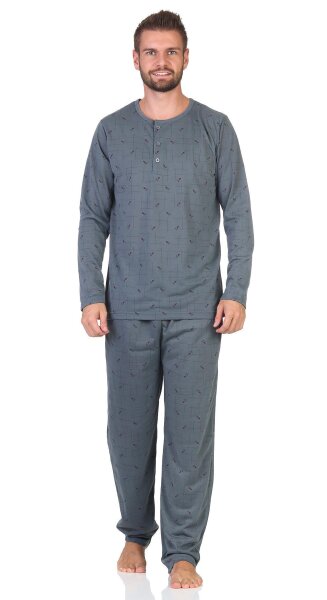 Herren Pyjama Shirt & Hose Schlaf-Anzug Nachthemd, Dunkelgrau/L/50