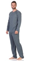 Herren Pyjama Shirt & Hose Schlaf-Anzug Nachthemd, Dunkelgrau/L/50