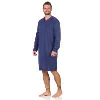 Herren Nachthemd mit langen Ärmeln und V-Ausschnitt, Dunkelblau/M