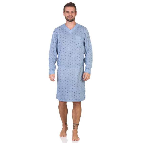 Herren Nachthemd mit langen Ärmeln und V-Ausschnitt, Graublau/M