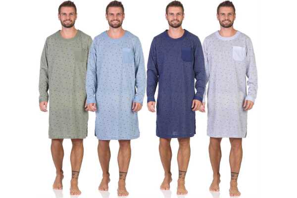 Herren Nachthemd mit langen Ärmeln und Rundhals, Gr. S M L XL 2XL
