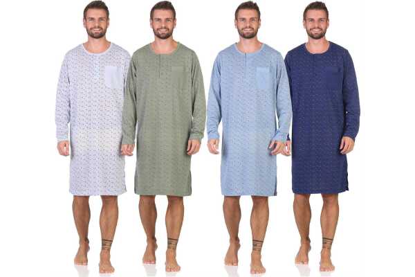 Herren Nachthemd mit langen Ärmeln und Rundhals, Gr. M L XL 2XL