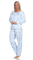 Damen Thermo Pyjama lang zweiteiliger Schlafanzug Hellblau/XL