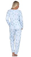 Damen Thermo Pyjama lang zweiteiliger Schlafanzug Hellblau/XL