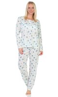 Damen Pyjama Hose & Langarmshirt Schlafanzug; Ecru/M/38