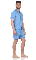 Herren Pyjama Short & Hemd Schlaf-Anzug; Blau/L