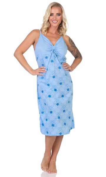 Damen Nachthemd Sleepshirt Nachtwäsche ohne Ärmel; Blau/L/40
