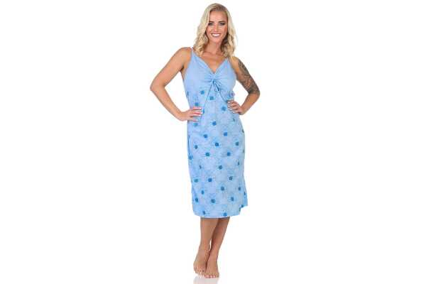 Damen Nachthemd Sleepshirt Nachtwäsche ohne Ärmel; Blau/XL/42