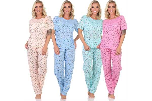 Damen Pyjama 2tlg. lange Hose Shirt in kurzen Ärmeln; Gr. M L XL 2XL