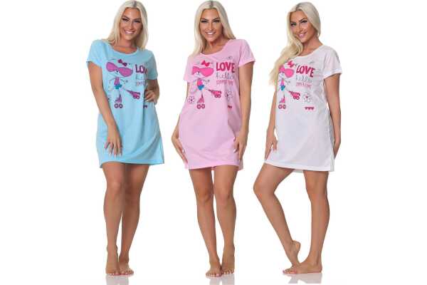 Damen Bigshirt Nachthemd Sleepshirt Nachtwäsche; Gr. S M L
