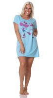 Damen Bigshirt Nachthemd Sleepshirt Nachtwäsche; Türkis/L/40
