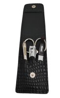 4-teiliges Solingen* Maniküre Set mit Leder COCCO Etui, Nagelschere, Feile, Pinzette, Made in Germany
