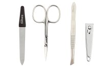 4-teiliges Solingen* Maniküre Set mit Leder COCCO Etui, Nagelschere, Feile, Pinzette, Made in Germany