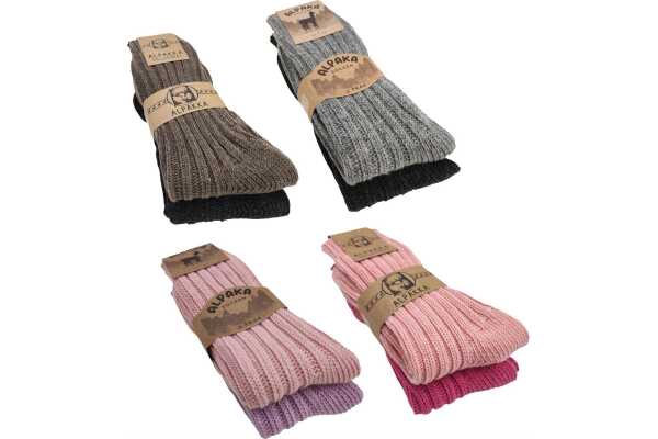 2 Paar Alpaka Socken Wollsocken Damen & Herren Wintersocken, Gr. 39-42 43-46