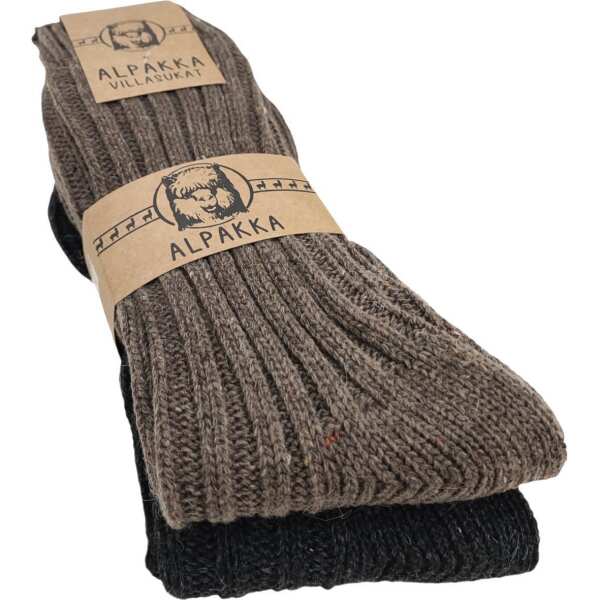 2 Paar Alpaka Socken Wollsocken Damen & Herren Wintersocken, Braun/Anthrazit/43-46