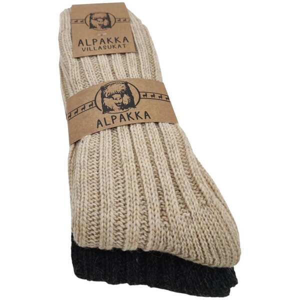 2 Paar Alpaka Socken Wollsocken Damen & Herren Wintersocken, Beige/Anthrazit/39-42