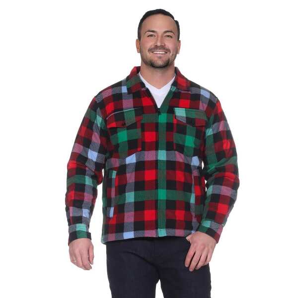 Herren Holzfäller Hemd Thermohemd gefüttert Sweatshirt Kariert Jacke, Grün/Rot/M