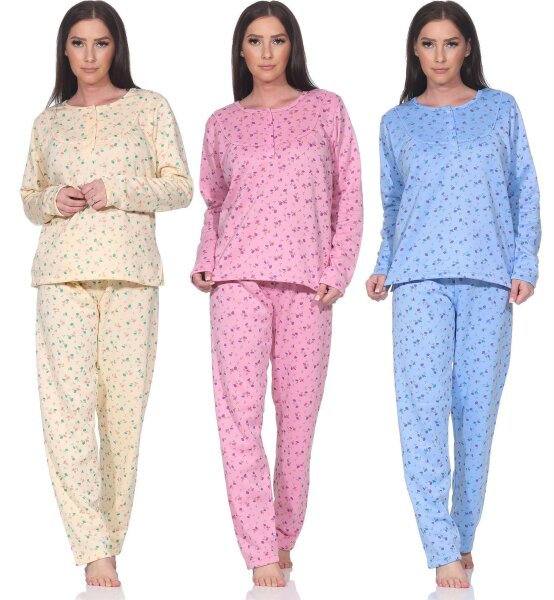 Damen Thermo Pyjama lang zweiteiliger Schlafanzug, Gr. M L XL 2XL