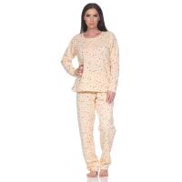 Damen Pyjama lang Thermo Winter Schlafanzug, Aprikose/L/40