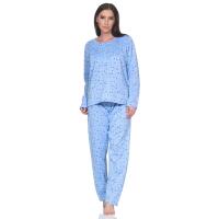 Damen Pyjama lang Thermo Winter Schlafanzug, Blau/L/40