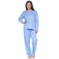 Damen Pyjama lang Thermo Winter Schlafanzug, Blau/L/40