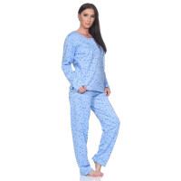 Damen Pyjama lang Thermo Winter Schlafanzug, Blau/L/40